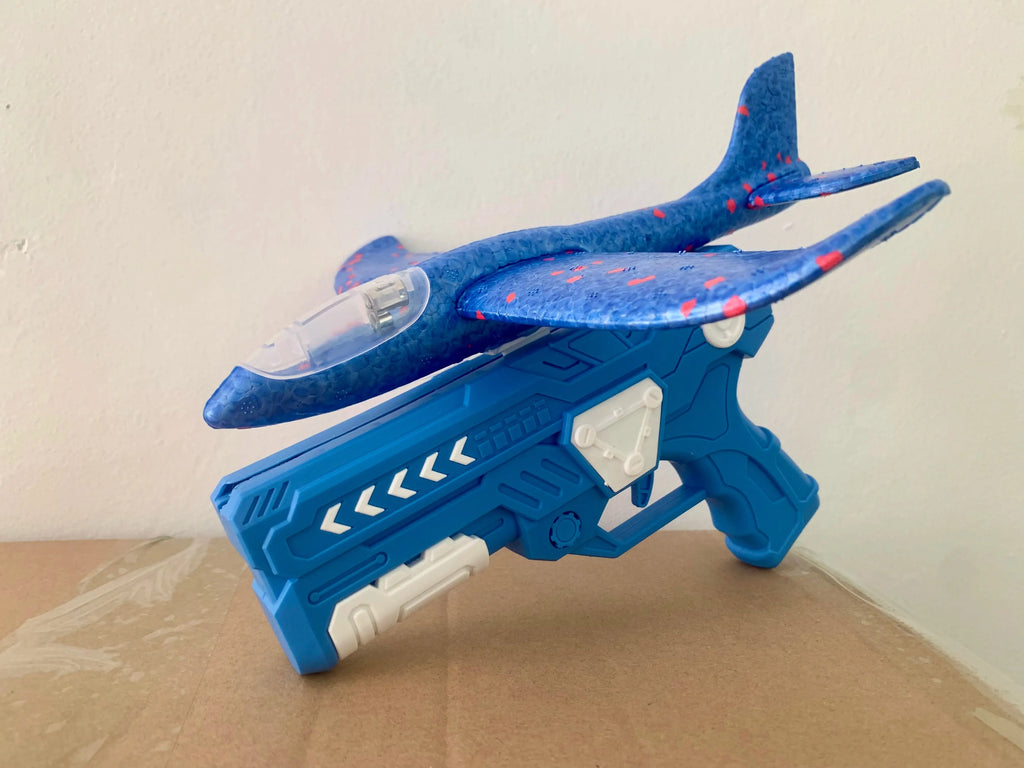 Glowing Foam Aircraft 10M Launcher Catapult Glider Aircraft Gun Toy Children's Outdoor Game Bubble Model Shooting Flying Roundab